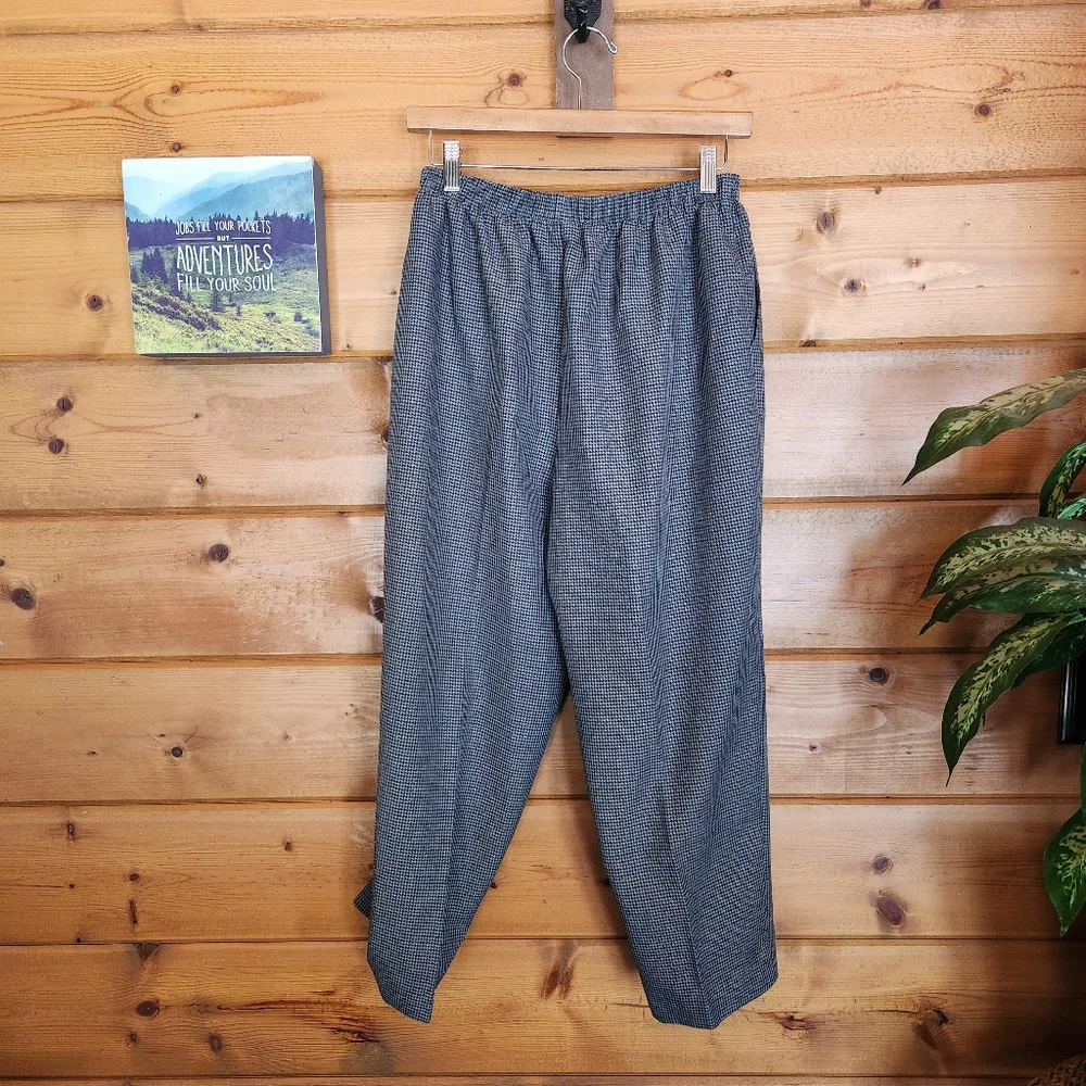 Alfred Dunner 💜 Gray Houndstooth Trouser Stretch Crop Dress Pant Petite 14 X24